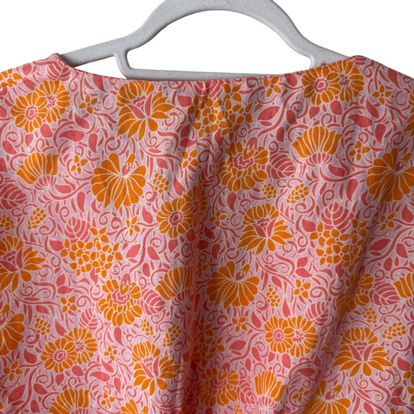 Zara Vibrant Pink and Orange Floral Blouse Size L Boho Cottagecore Chic Resort - Picture 6 of 9